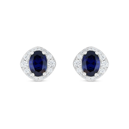 Sterling Silver 925 Earring Rhodium Plated Embedded With Sapphire Corundum And White Zircon