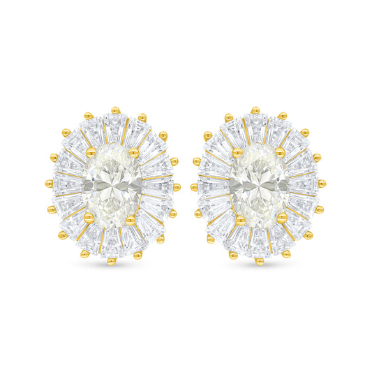 Sterling Silver 925 Earring Golden Plated Embedded With Yellow Diamond And White Zircon