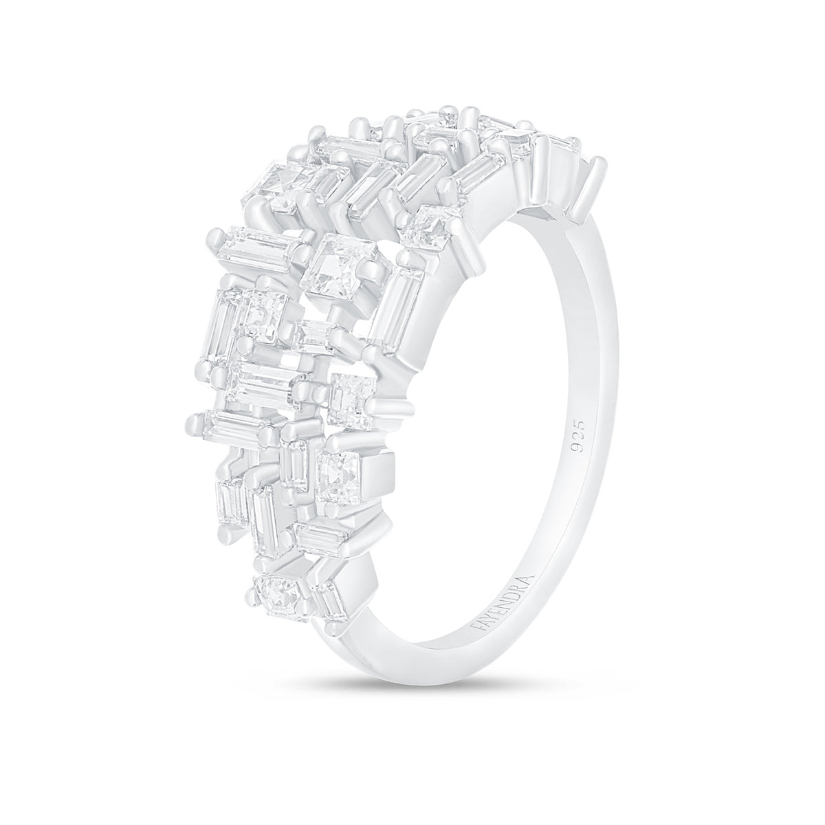 Sterling Silver 925 Ring Rhodium Plated Embedded With White Zircon
