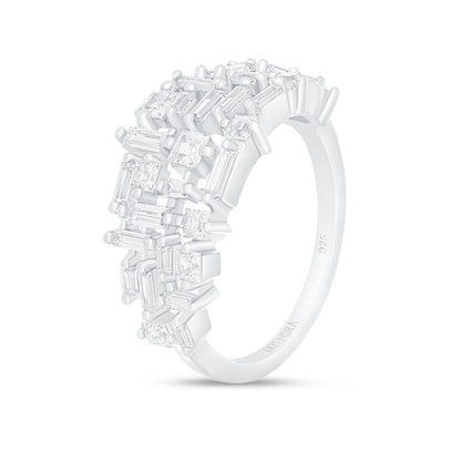 Sterling Silver 925 Ring Rhodium Plated Embedded With White Zircon