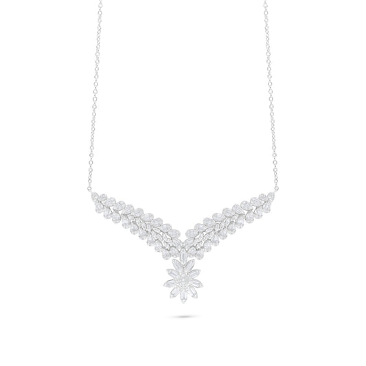 Sterling Silver 925 Necklace Rhodium Plated Embedded With White Zircon