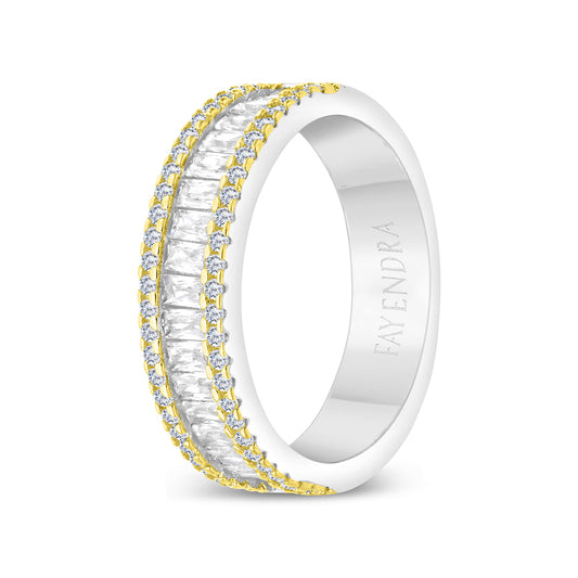 Sterling Silver 925 Ring Rhodium And Gold Plated Embedded With White CZ