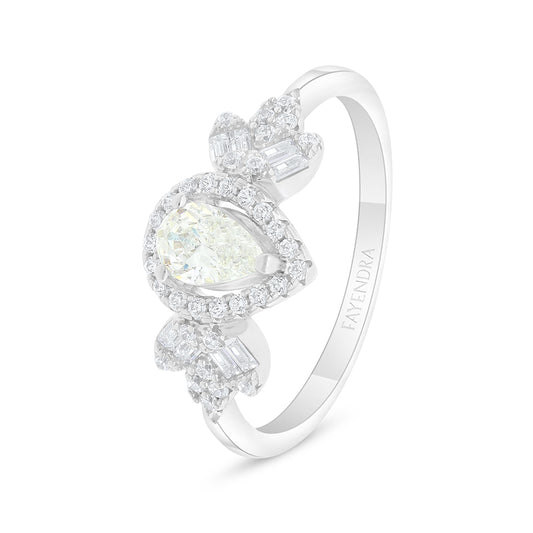 Sterling Silver 925 Ring Rhodium Plated Embedded With Yellow Diamond And White Zircon