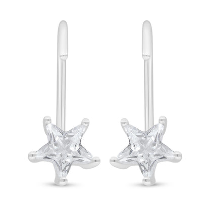 Sterling Silver 925 Earring Rhodium Plated Embedded With White Zircon