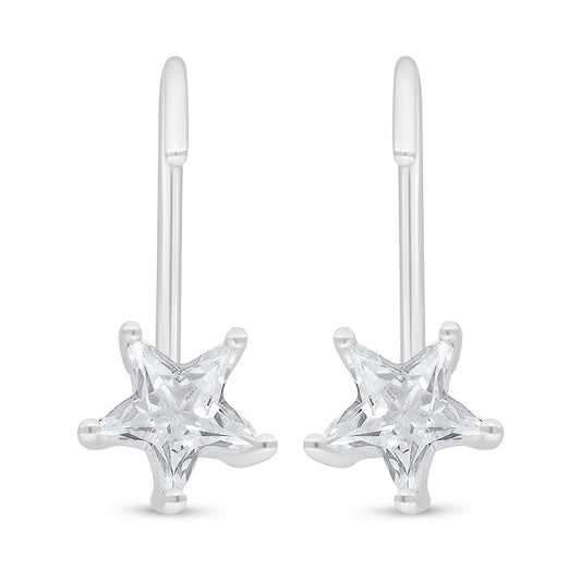 Sterling Silver 925 Earring Rhodium Plated Embedded With White Zircon