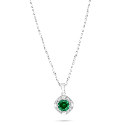 Sterling Silver 925 Necklace Rhodium Plated Embedded With Emerald Zircon And White Zircon