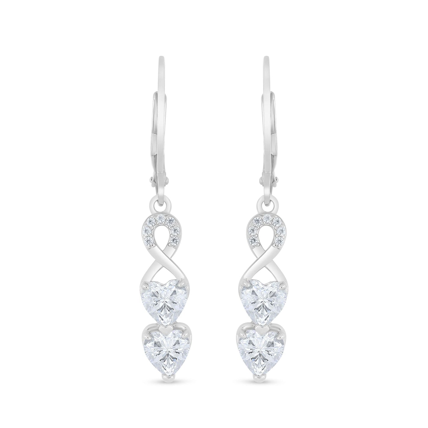 Sterling Silver 925 Earring Rhodium Plated Embedded With White Zircon