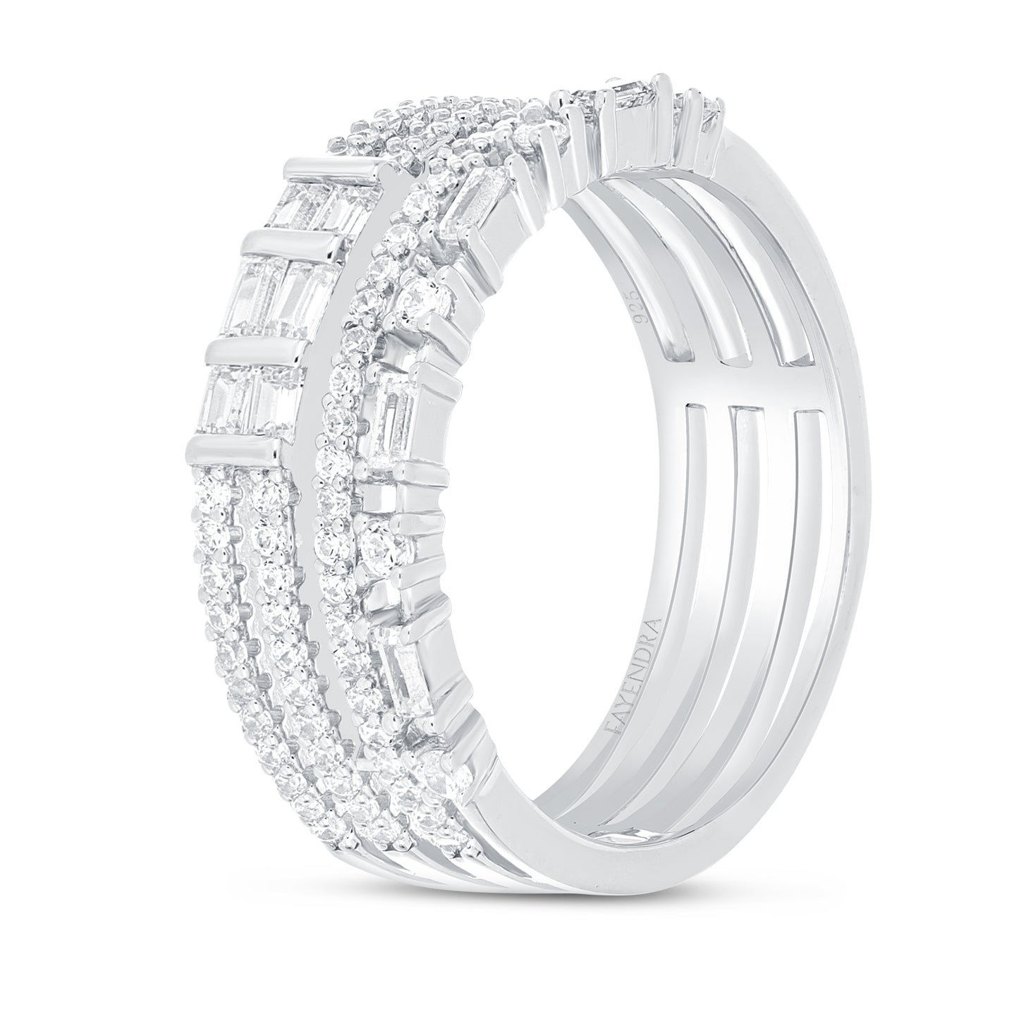 Sterling Silver 925 Ring Rhodium Plated Embedded With White Zircon