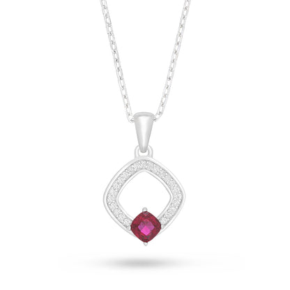 Sterling Silver 925 Necklace Rhodium Plated Embedded With Ruby Corundum And White Zircon