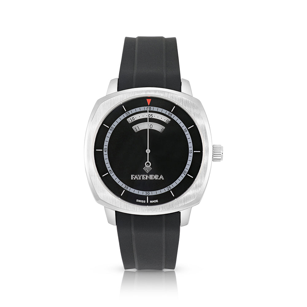 Stainless Steel 316L Watch Silver Color Embedded With Black Rubber For Men - Black Metal Dial