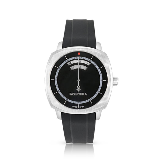 Stainless Steel 316L Watch Silver Color Embedded With Black Rubber For Men - Black Metal Dial