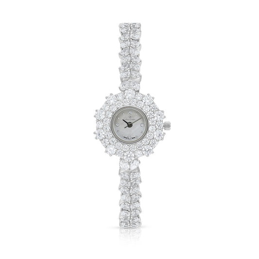 Stainless Steel 316 Watch Silver Plated Embedded With White Zircon - MOP DIAL