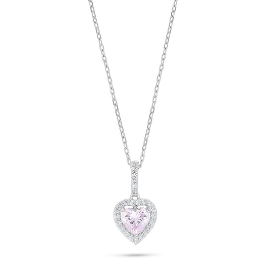 Sterling Silver 925 Necklace Rhodium Plated Embedded With Pink Zircon And White Zircon