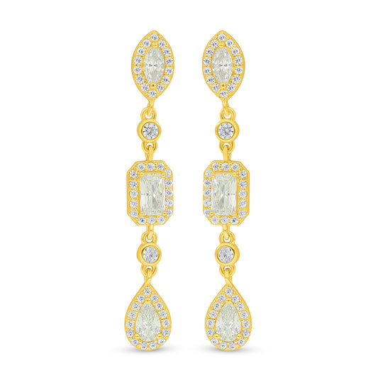 Sterling Silver 925 Earring Golden Plated Embedded With White Zircon