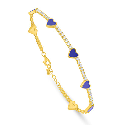 Sterling Silver 925 Bracelet Golden Plated Embedded With Blue Enamel And White Zircon