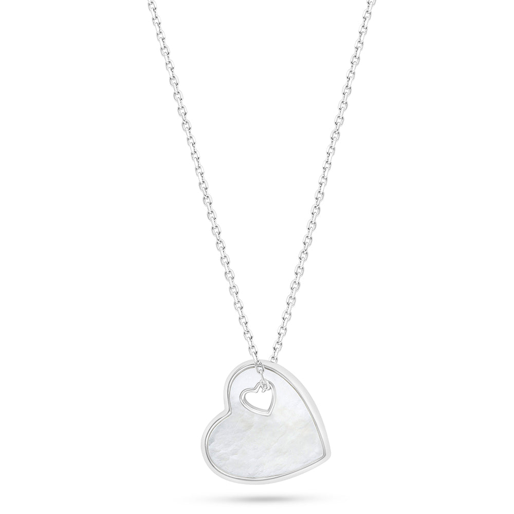 Sterling Silver 925 Necklace Rhodium Plated Embedded With White Shell