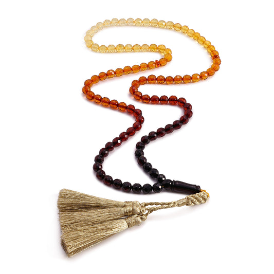 Rosary 100 Embedded With Natural Multi colored Amber Round Faceted Beads 6 mm And Fabric Tassel
