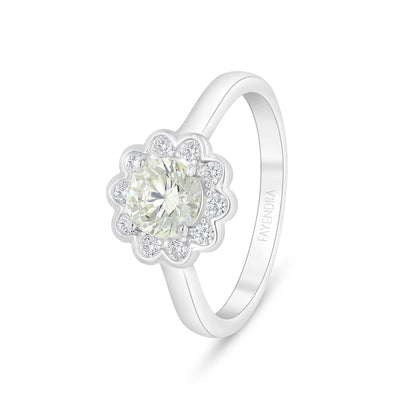 Sterling Silver 925 Ring Rhodium Plated Embedded With Yellow Diamond And White Zircon