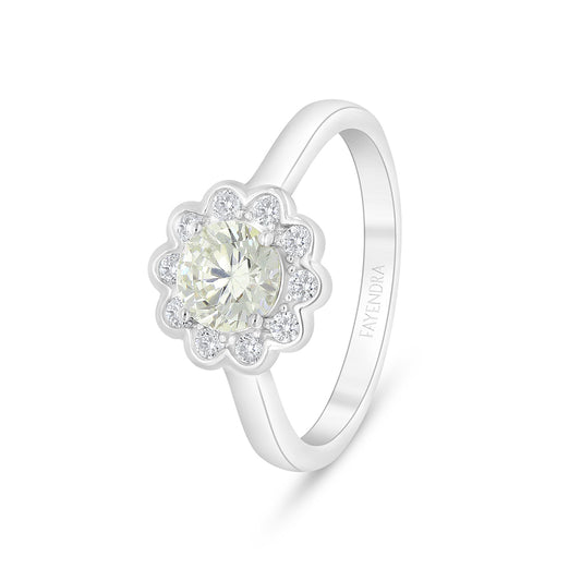 Sterling Silver 925 Ring Rhodium Plated Embedded With Yellow Diamond And White Zircon