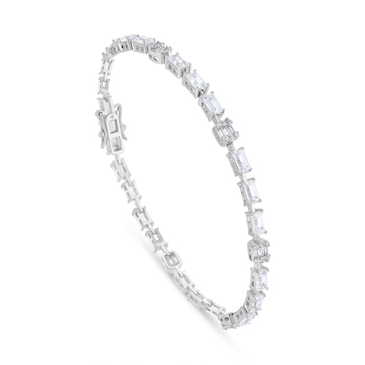 Sterling Silver 925 Bracelet Rhodium Plated Embedded With White Zircon