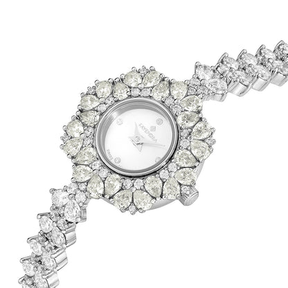 Stainless Steel 316L Watch Silver Color Embedded With Diamond Zircon And White Zircon - WHITE MOP DIAL