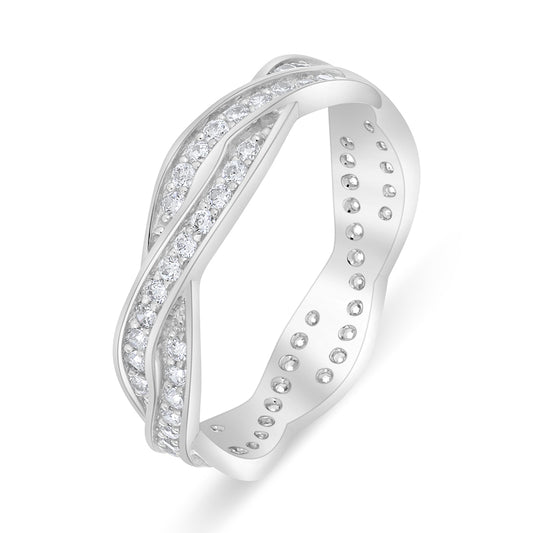 Sterling Silver 925 Ring Rhodium Plated Embedded With White Zircon