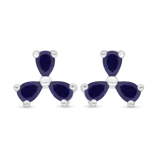 Sterling Silver 925 Earring Rhodium Plated Embedded With Sapphire Corundum