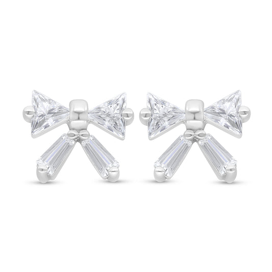 Sterling Silver 925 Earring Rhodium Plated Embedded With White Zircon