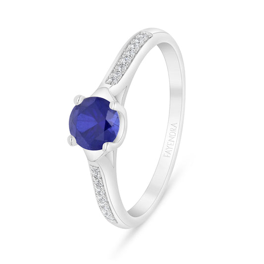Sterling Silver 925 Ring Rhodium Plated Embedded With Sapphire Corundum And White Zircon