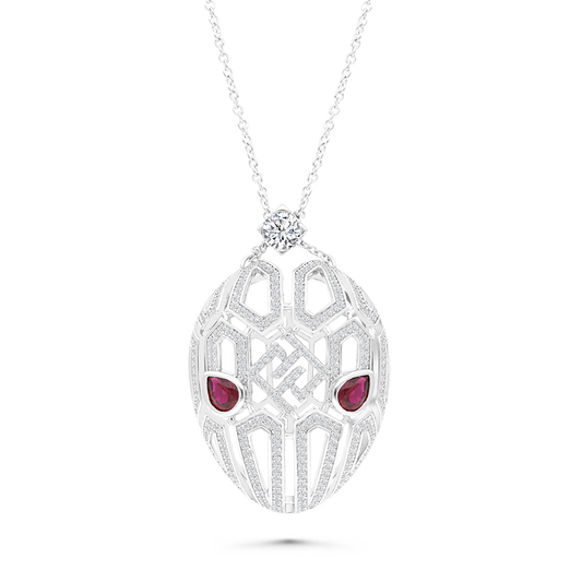 Sterling Silver 925 Necklace Rhodium Plated Ruby Corundum