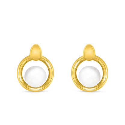 Sterling Silver 925 Earring Golden Plated Embedded With Natural White Pearl