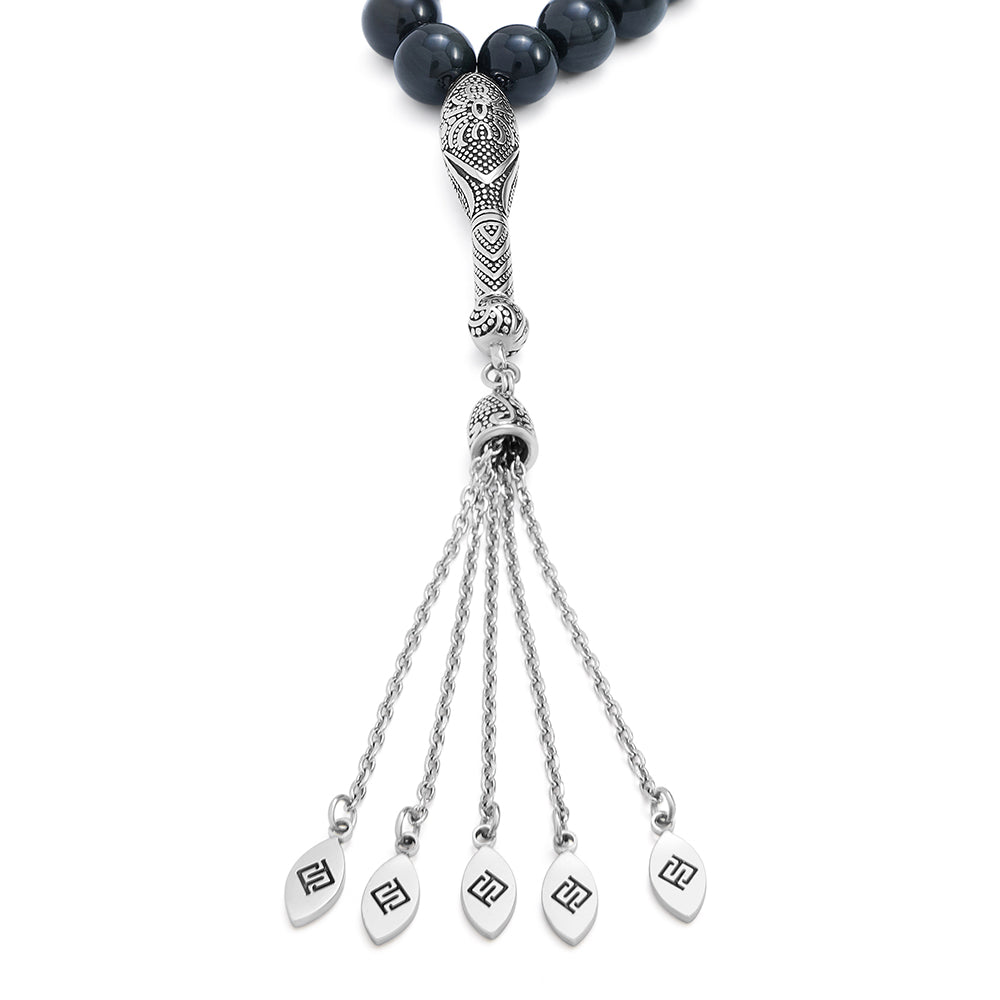 سبحة 33 اوبسديم ملون بيلية 10 مم طقم ستانلس ستيل عيار 316L مطلى فضي واسود