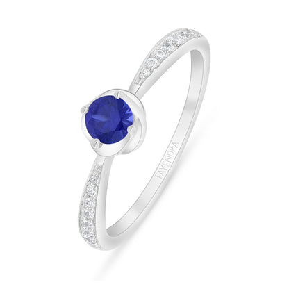 Sterling Silver 925 Ring Rhodium Plated Embedded With Sapphire Corundum And White Zircon