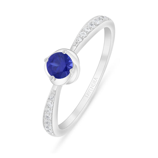 Sterling Silver 925 Ring Rhodium Plated Embedded With Sapphire Corundum And White Zircon
