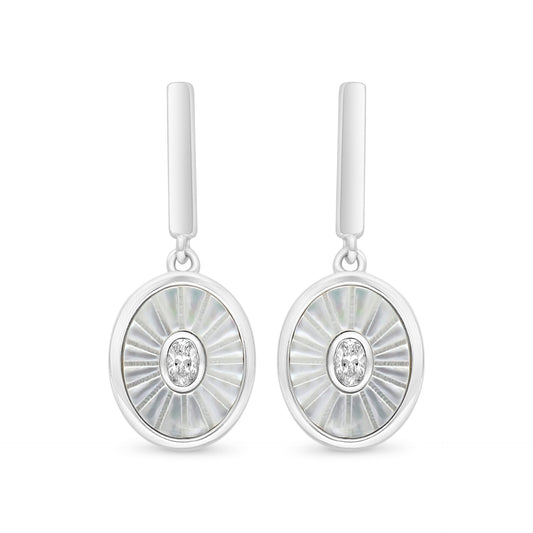 Sterling Silver 925 Earring Rhodium Plated Embedded With White Shell And White Zircon