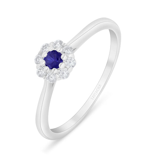 Sterling Silver 925 Ring Rhodium Plated Embedded With Sapphire Corundum And White Zircon