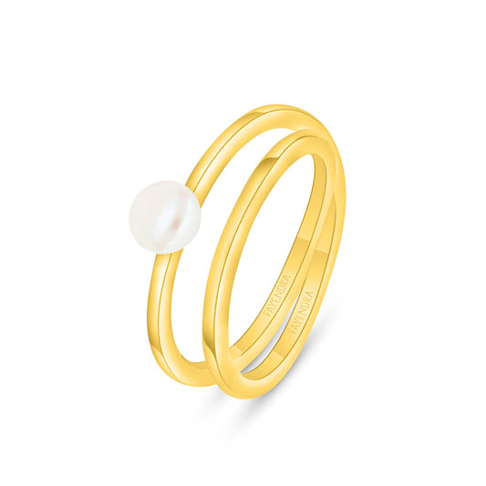 Sterling Silver 925 Ring Golden Plated Embedded With White Shell Pearl
