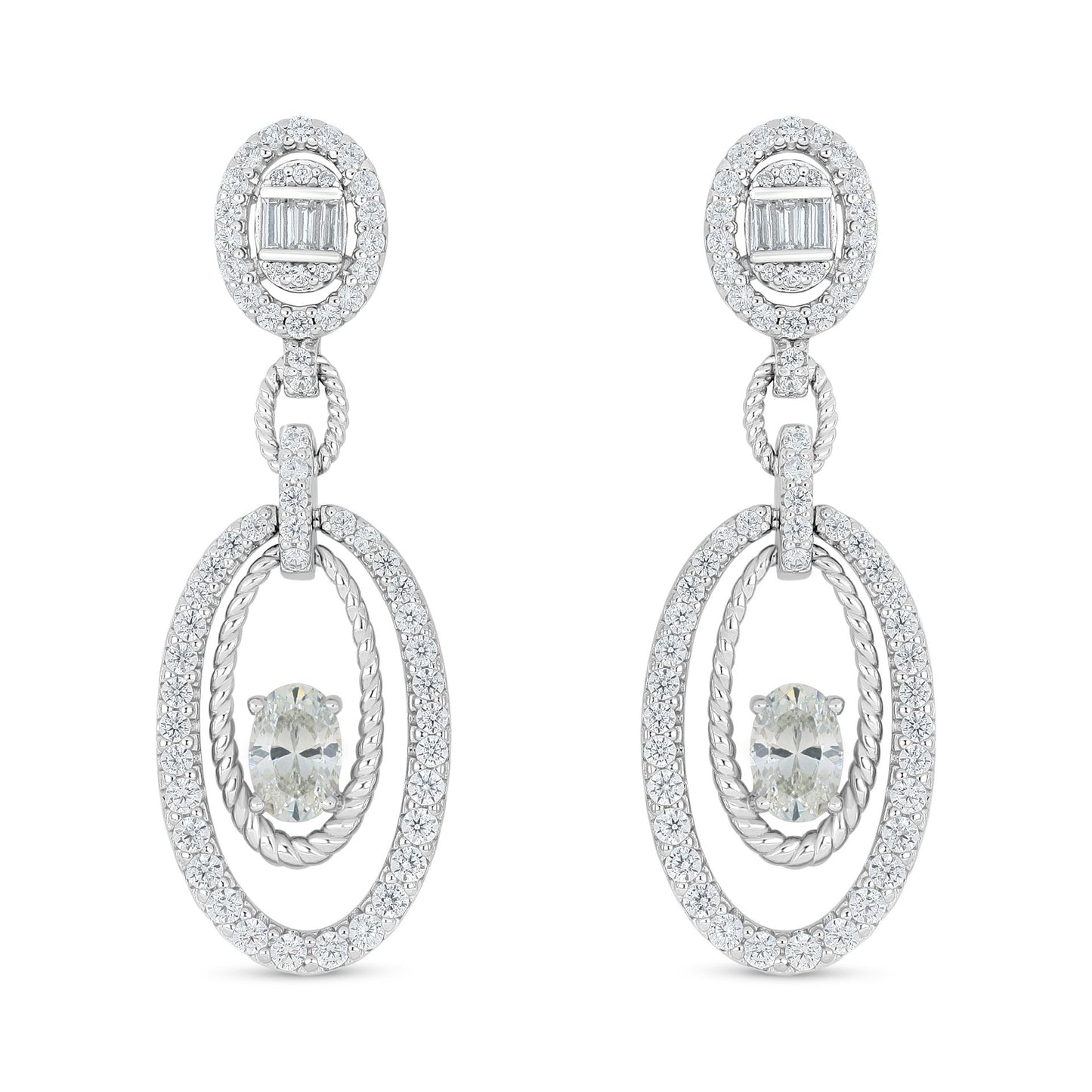Sterling Silver 925 Earring Rhodium Plated Embedded With Diamond Zircon And White Zircon