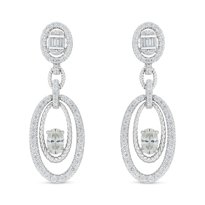 Sterling Silver 925 Earring Rhodium Plated Embedded With Diamond Zircon And White Zircon