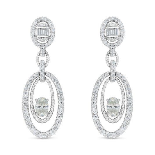 Sterling Silver 925 Earring Rhodium Plated Embedded With Diamond Zircon And White Zircon