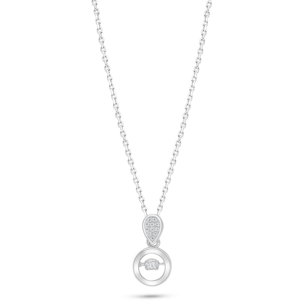 Sterling Silver 925 Necklace Rhodium Plated Embedded With White Zircon