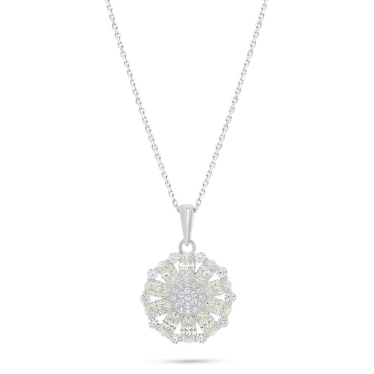 Sterling Silver 925 Necklace Rhodium Plated Embedded With Diamond Zircon And White Zircon