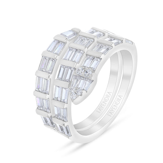 Sterling Silver 925 Ring Rhodium Plated Embedded With White Zircon