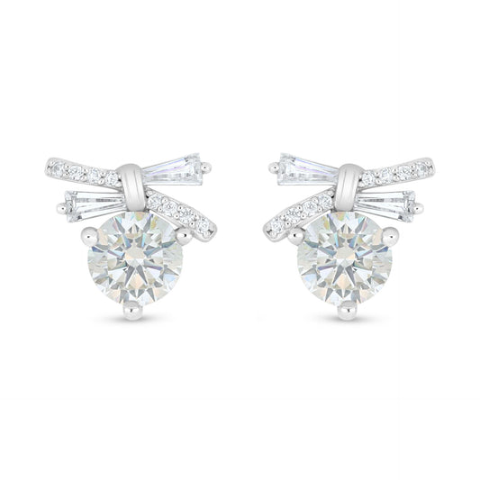Sterling Silver 925 Earring Rhodium Plated Embedded With Diamond Zircon And White Zircon