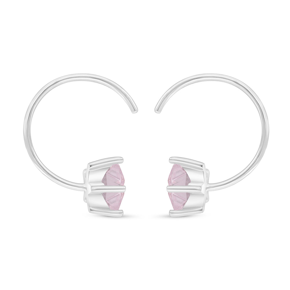 Sterling Silver 925 Earring Rhodium Plated Embedded With Pink Zircon