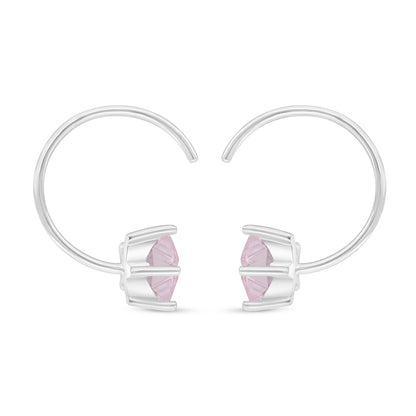 Sterling Silver 925 Earring Rhodium Plated Embedded With Pink Zircon
