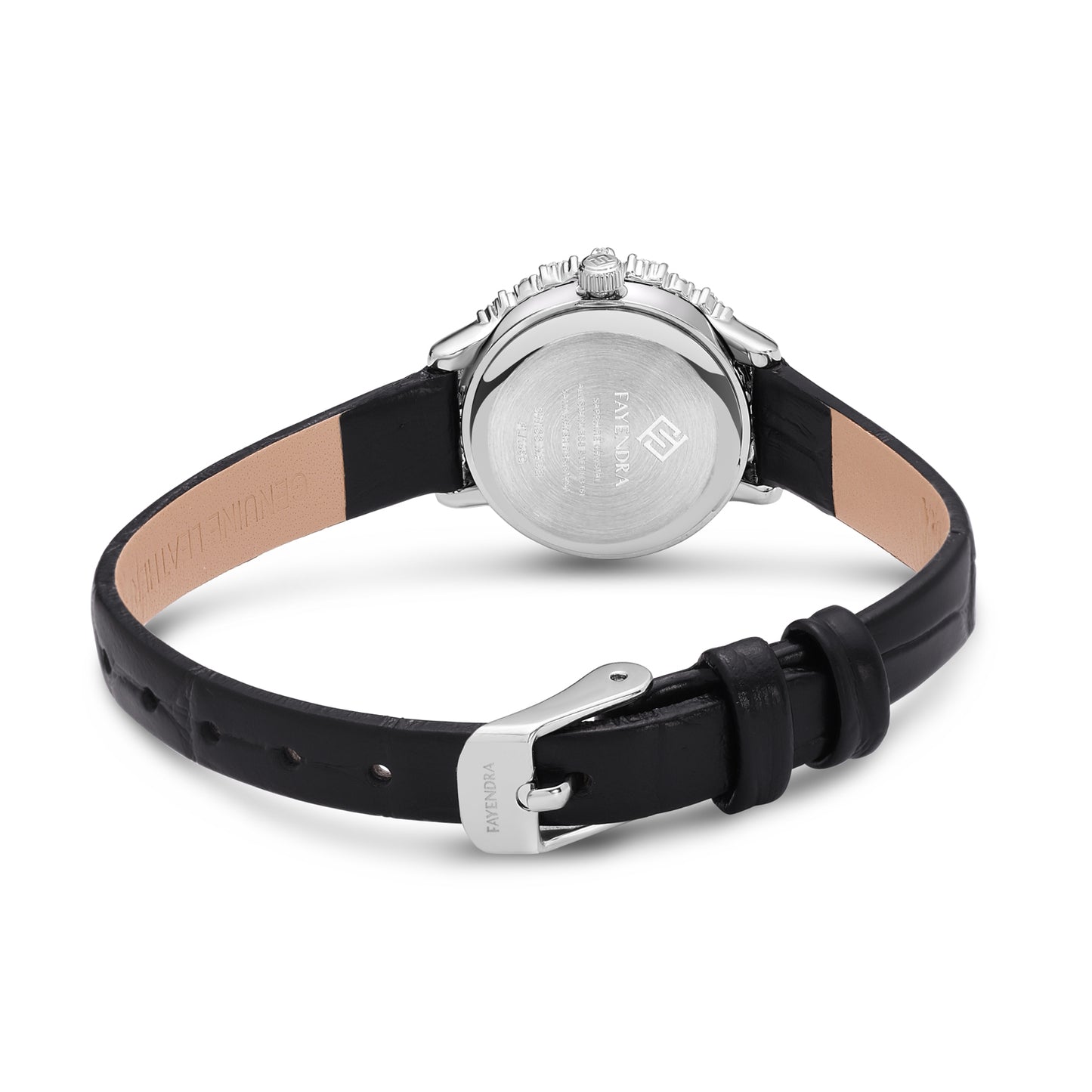 Stainless Steel 316 Watch Silver Color Black Leather Embedded With White Zircon - WHITE MOP DIAL