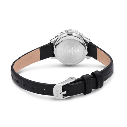 Stainless Steel 316 Watch Silver Color Black Leather Embedded With White Zircon - WHITE MOP DIAL