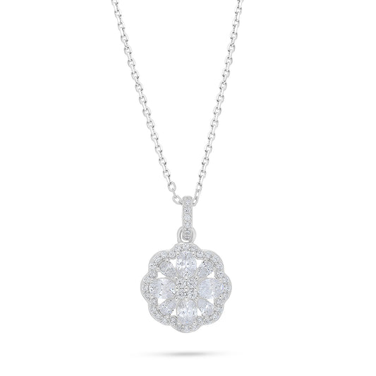 Sterling Silver 925 Necklace Rhodium Plated Embedded With White Zircon