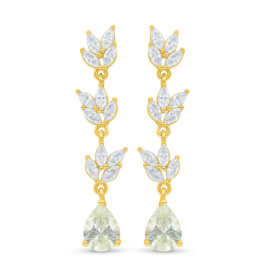 Sterling Silver 925 Earring Golden Plated Embedded With Yellow Diamond And White Zircon